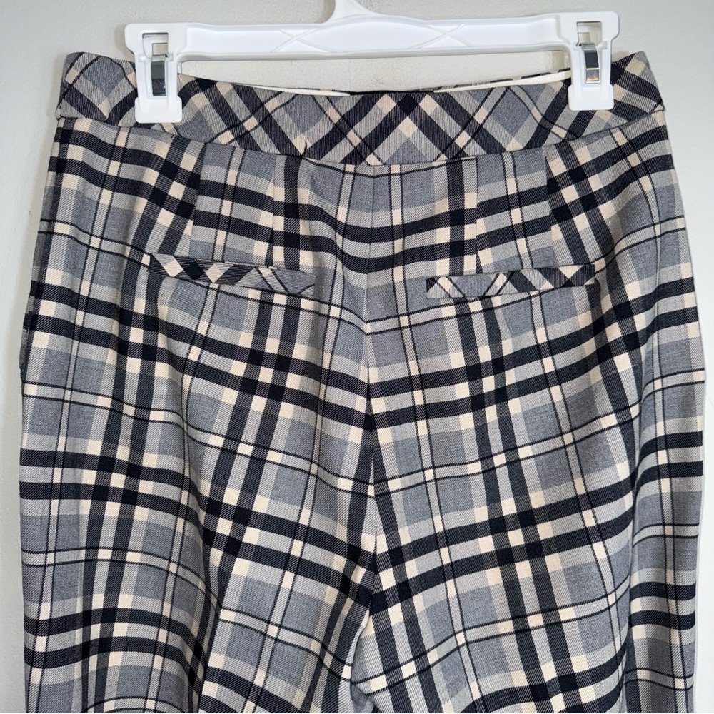 Pearl By Lela Rose Wide Leg Wool Blend Pants-Cuffed-Gray Black Plaid-Size 4 - Picture 8 of 9